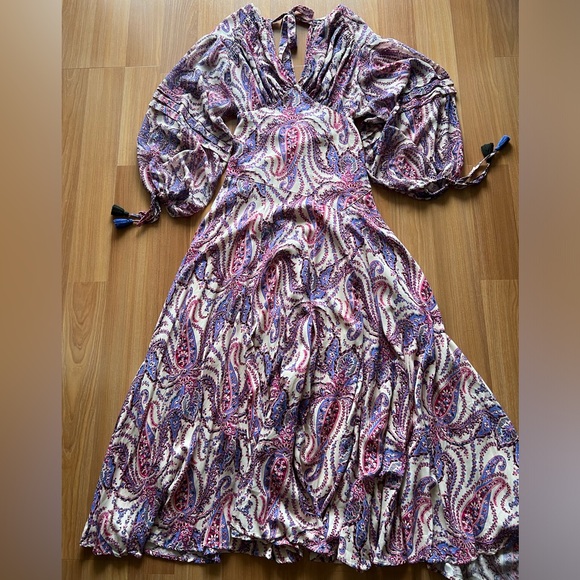Free People Mirage Paisley Maxi Dress Long Sleeve Boho Tassel Size 0 - Picture 5 of 16